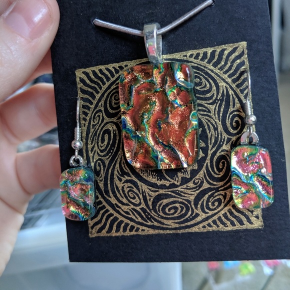 Fire & Ice; Glass/Dichroic Pendant & Earring Set - Picture 2 of 6